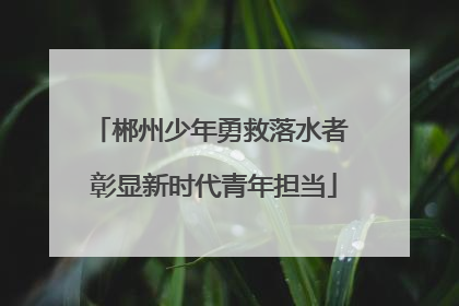 郴州少年勇救落水者 彰显新时代青年担当