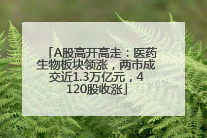 A股高开高走：医药生物板块领涨，两市成交近1.3万亿元，4120股收涨